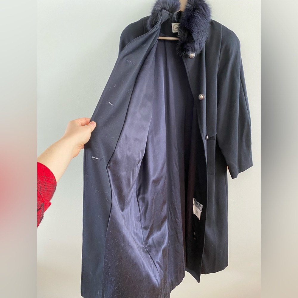 SOLD - Me-Jay vintage pure virgin wool + cotton fur navy blue/black coat - Picture 10 of 10